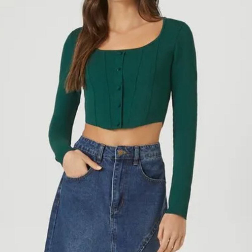 Forever 21 Small Emerald Women's Sweater-Knit Seam Crop Top NWT
